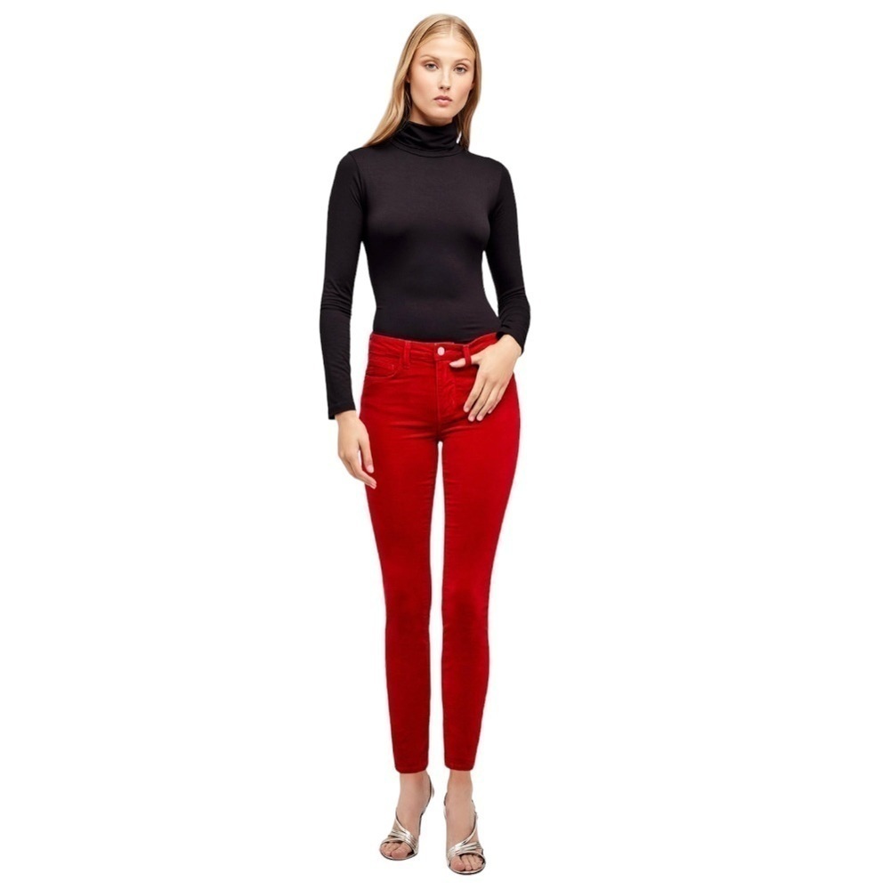 L’AGENCE Margeurite Red Shiny PANTS 25 NWOT  High Rise high waisted